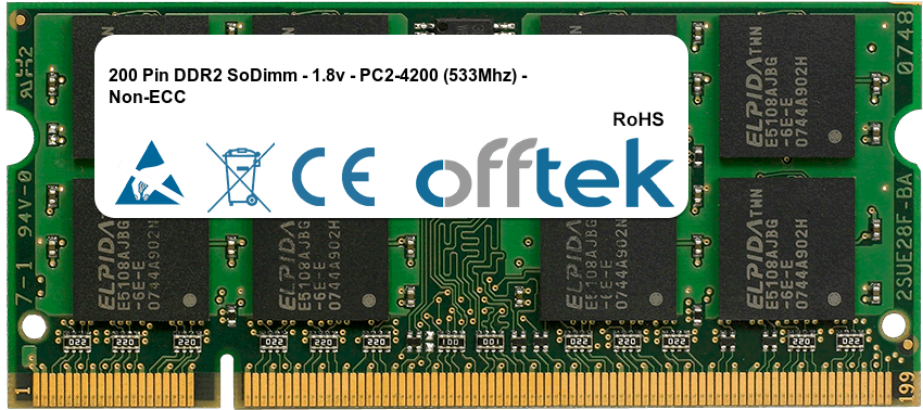 200 Pin DDR2 SoDimm - 1.8v - PC2-5300 (667Mhz) - Non-ECC
