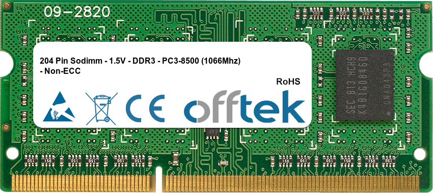 204 Pin Sodimm - 1.5V - DDR3 - PC3-8500 (1066Mhz) - Non-ECC