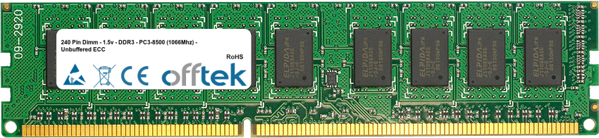 240 Pin Dimm - 1.5v - DDR3 - PC3-10600 (1333Mhz) - Unbuffered ECC