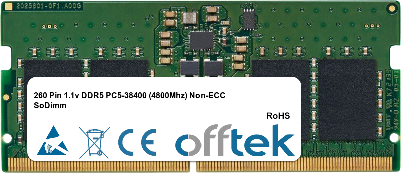 262 Pin 1.1v DDR5 PC5-38400 (4800Mhz) Non-ECC SoDimm